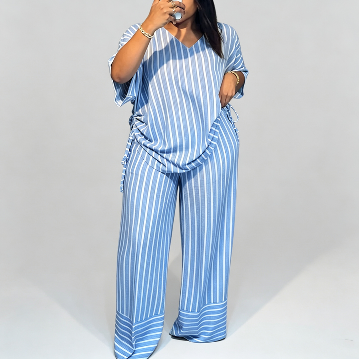 The Elara Breezy Stripe Wide-Leg Set