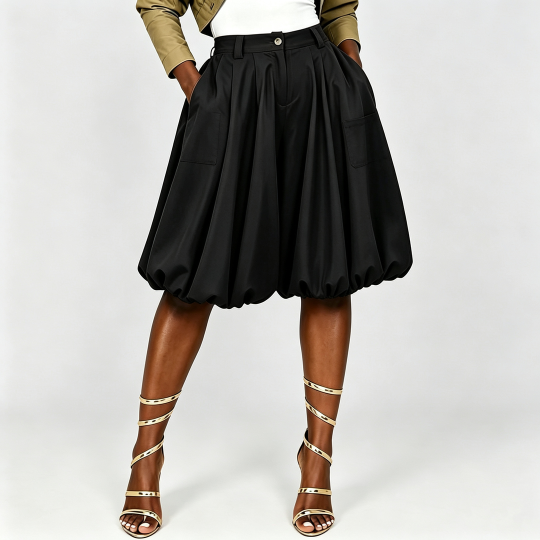 The Elara Bubble-Hem Pleated Shorts