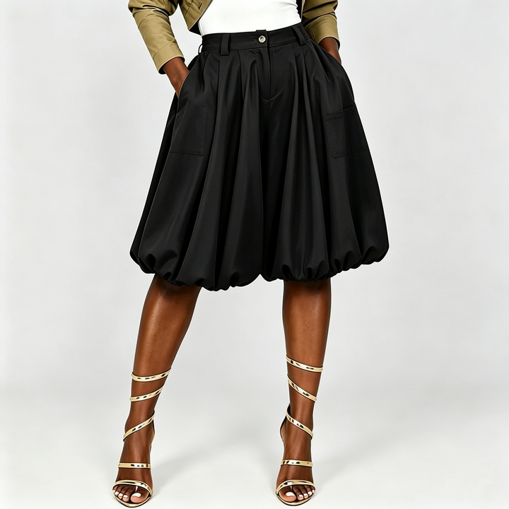The Elara Bubble-Hem Pleated Shorts