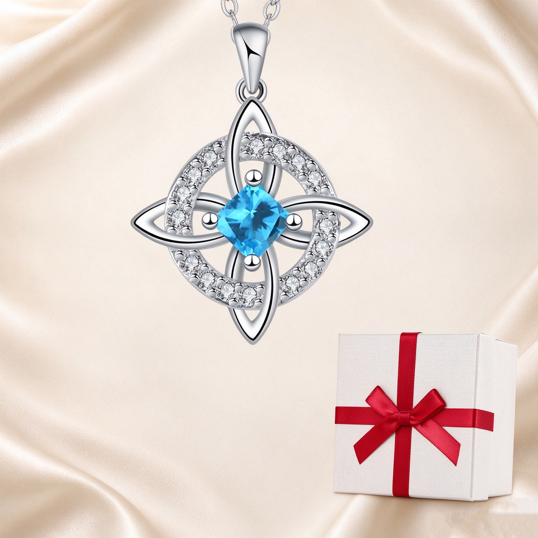 Celtic Knot Halo Birthstone Pendant Necklace