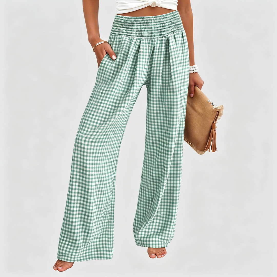 The Elara Gingham Smocked Wide Leg Pants