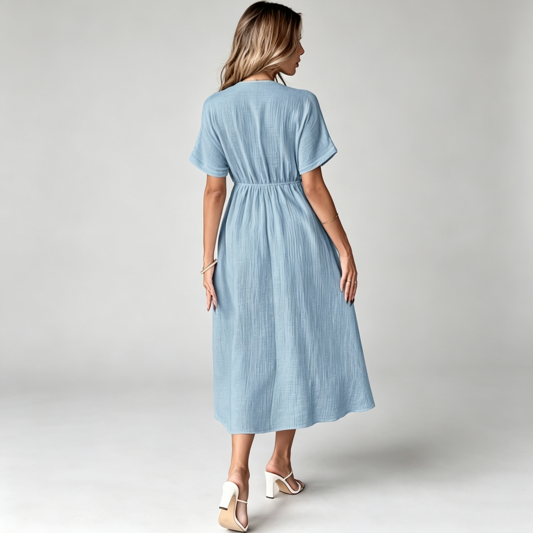 The Elara Tie-Front Cotton Midi Dress