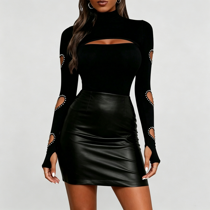 The Elara Rhinestone Heart Cutout Top