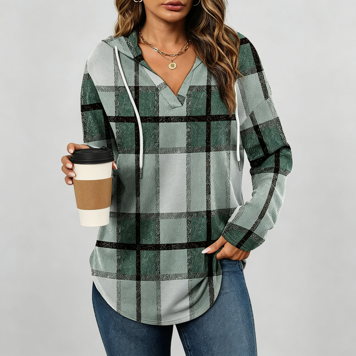 The Elara Plaid Hooded Tunic Top