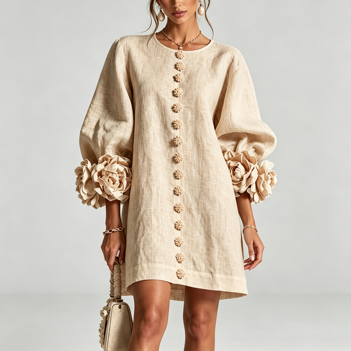The Elara Sculpted Rose Cuff Mini Dress