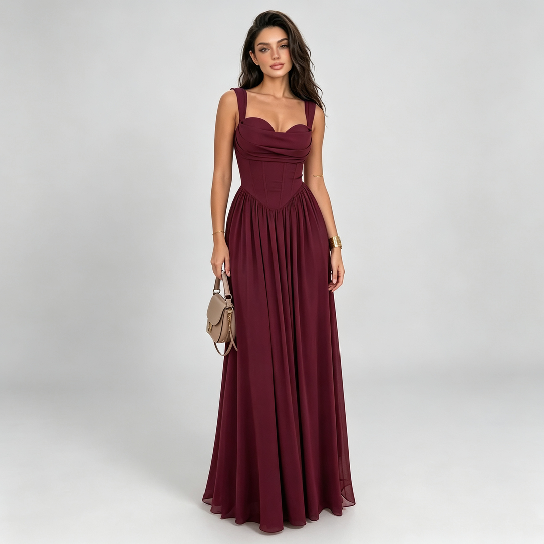 The Elara Faux-Corset Cowl Maxi Dress