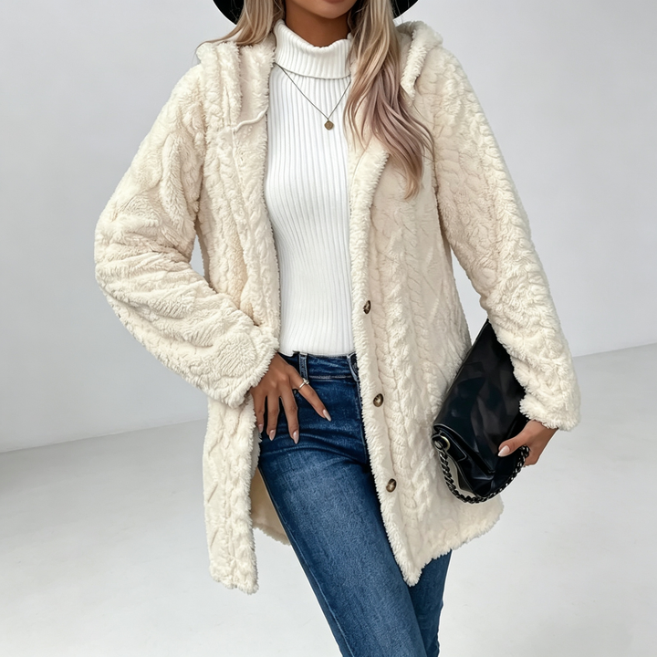 The Elara Sherpa Hooded Button Coat