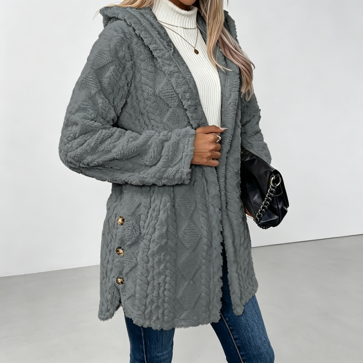 The Elara Sherpa Hooded Button Coat