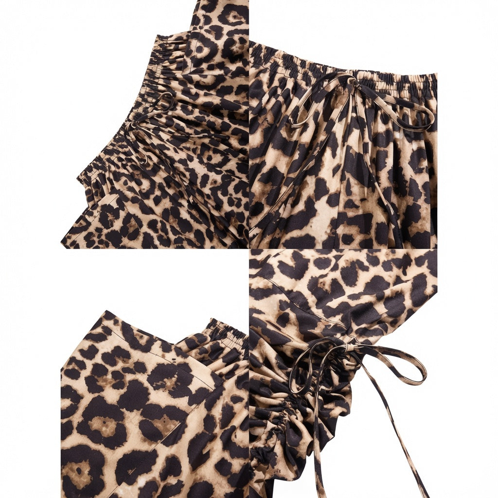 The Elara Plus Size Leopard Cargo Pants with Ties