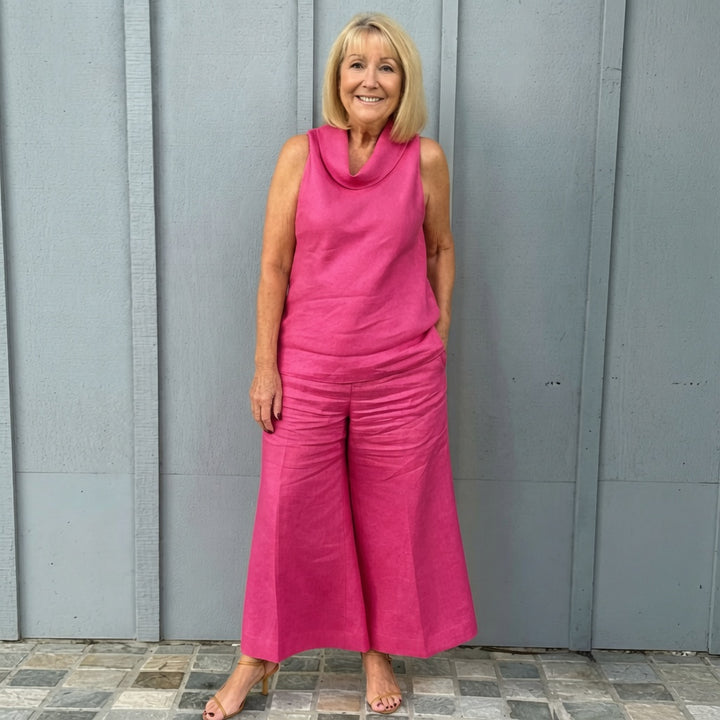 The Elara Cowl Neck Linen Two-Piece Set