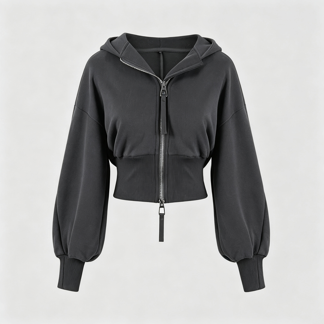 The Elara Double-Zip Cropped Hoodie