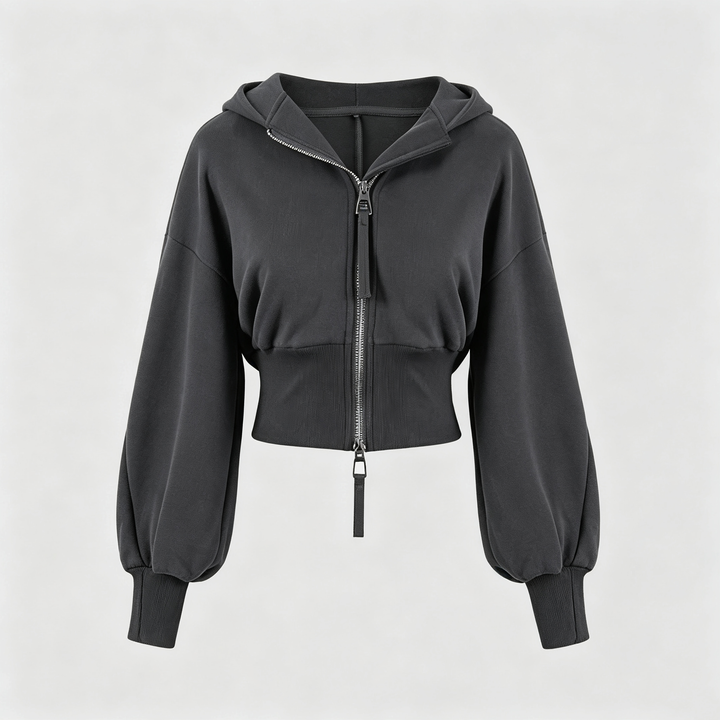 The Elara Double-Zip Cropped Hoodie