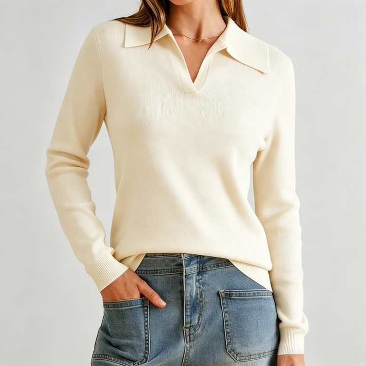 The Elara Collared V-Neck Knit Sweater