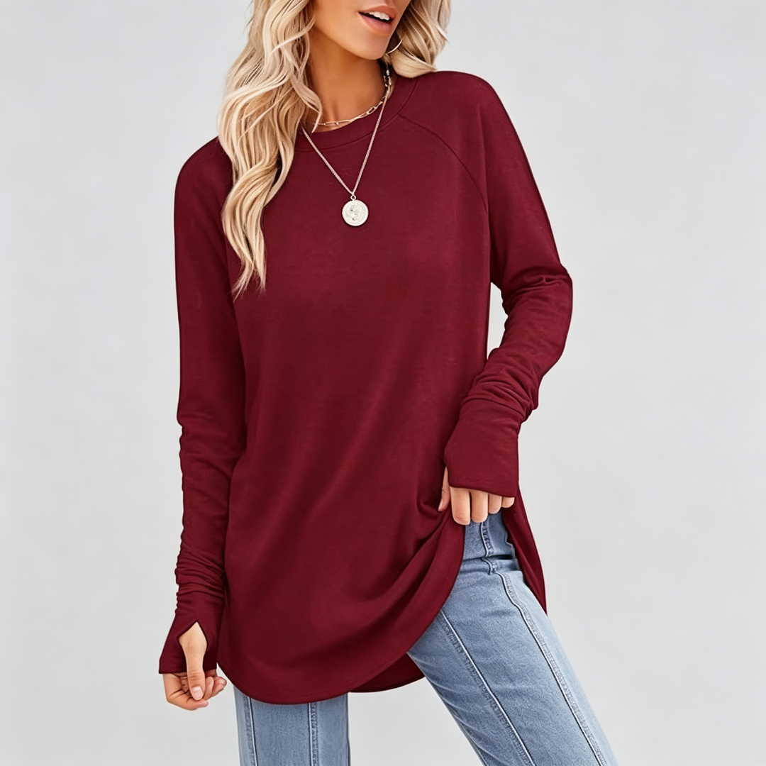 The Elara Thumbhole Curved-Hem Tunic Top