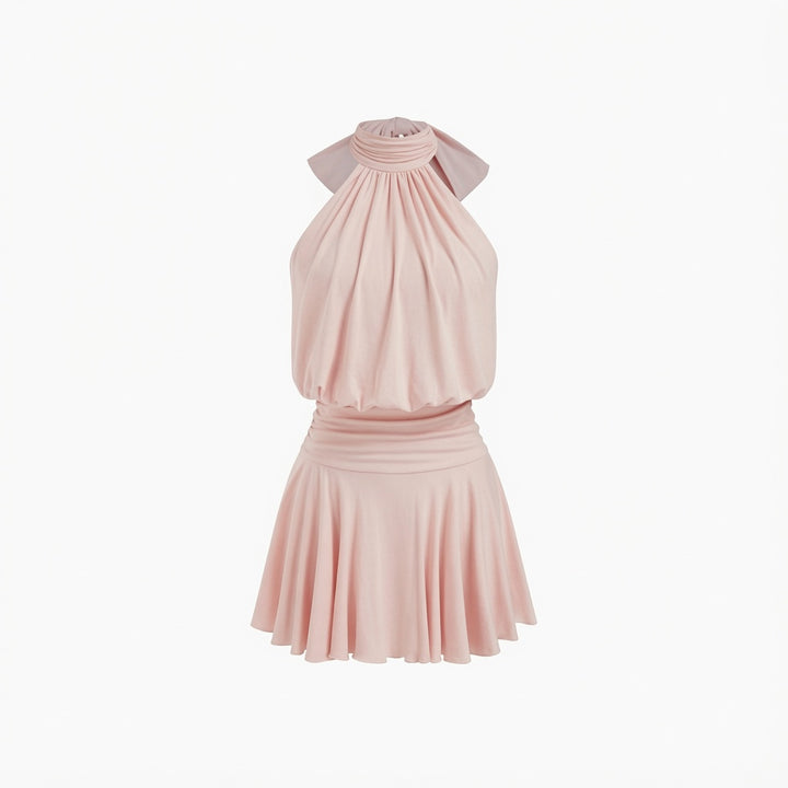 The Elara Stand Collar Sleeveless A-Line Mini Dress