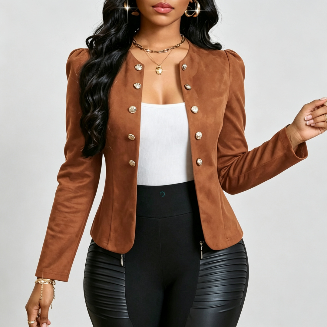 The Elara Button-Trim Faux Suede Jacket