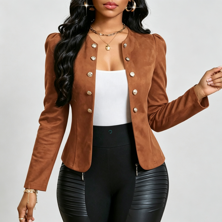The Elara Button-Trim Faux Suede Jacket