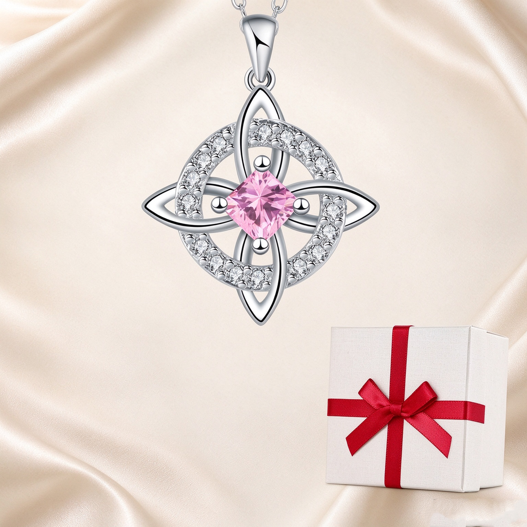 Celtic Knot Halo Birthstone Pendant Necklace