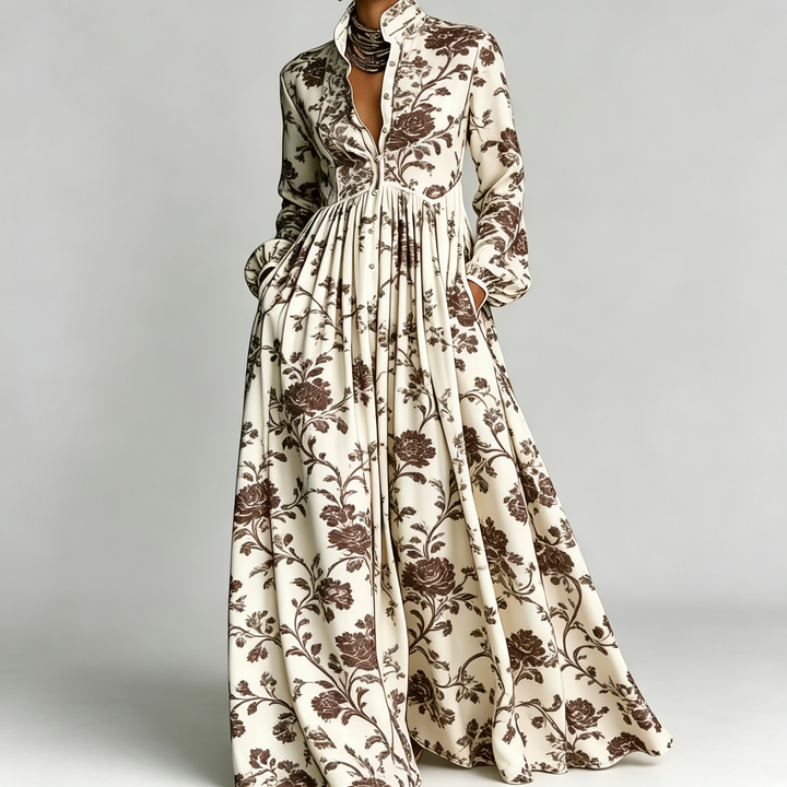 The Elara Printed Maxi Shirt Dress