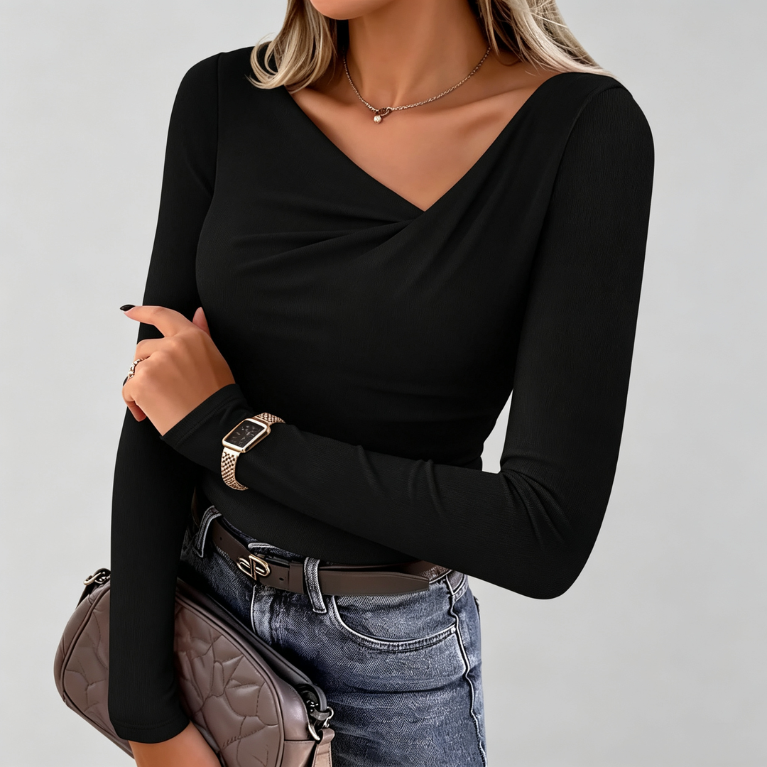 The Elara Asymmetric Draped V-Neck Top