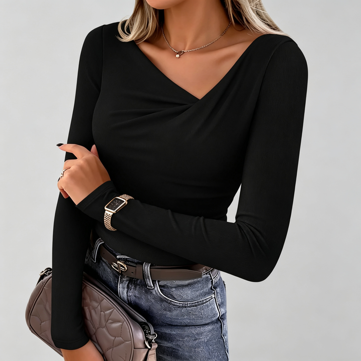 The Elara Asymmetric Draped V-Neck Top