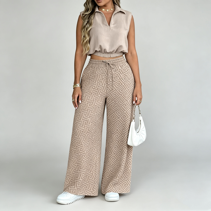 The Elara Collared Geo Wide-Leg Set