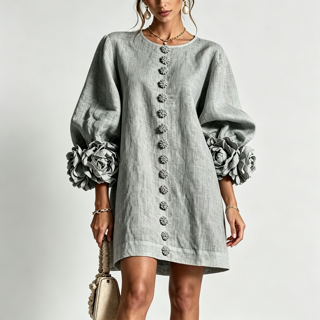The Elara Sculpted Rose Cuff Mini Dress