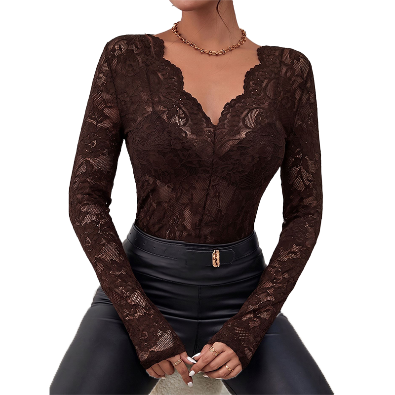 The Elara Scallop V-Neck Lace top