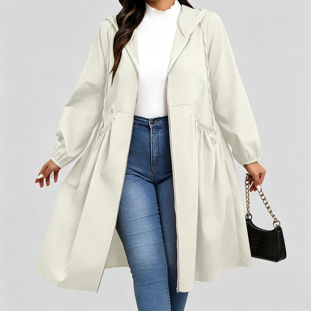 The Elara Curve Cinch Hooded Windbreaker Coat
