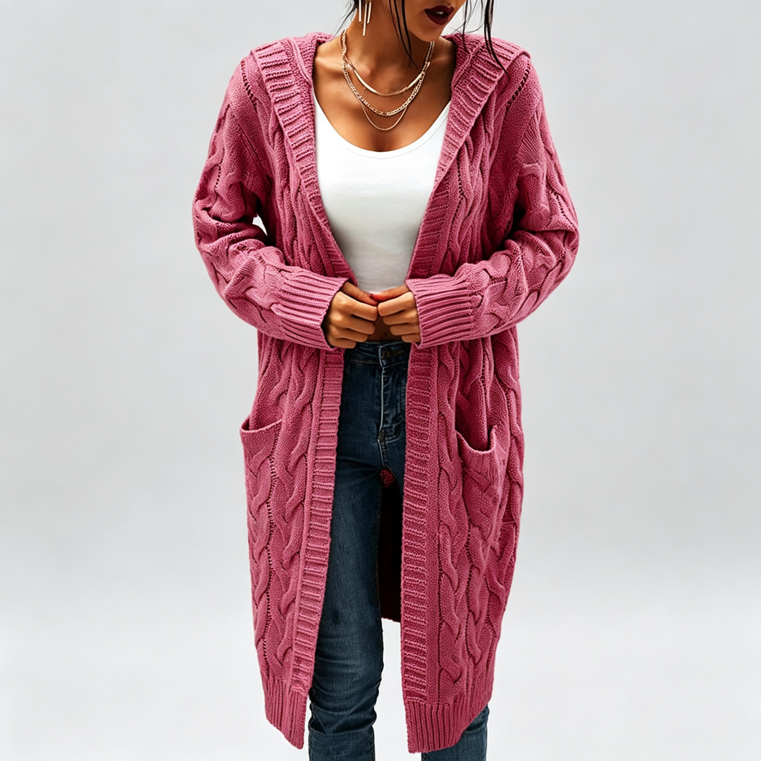 The Elara Cable-Knit Hooded Cardigan