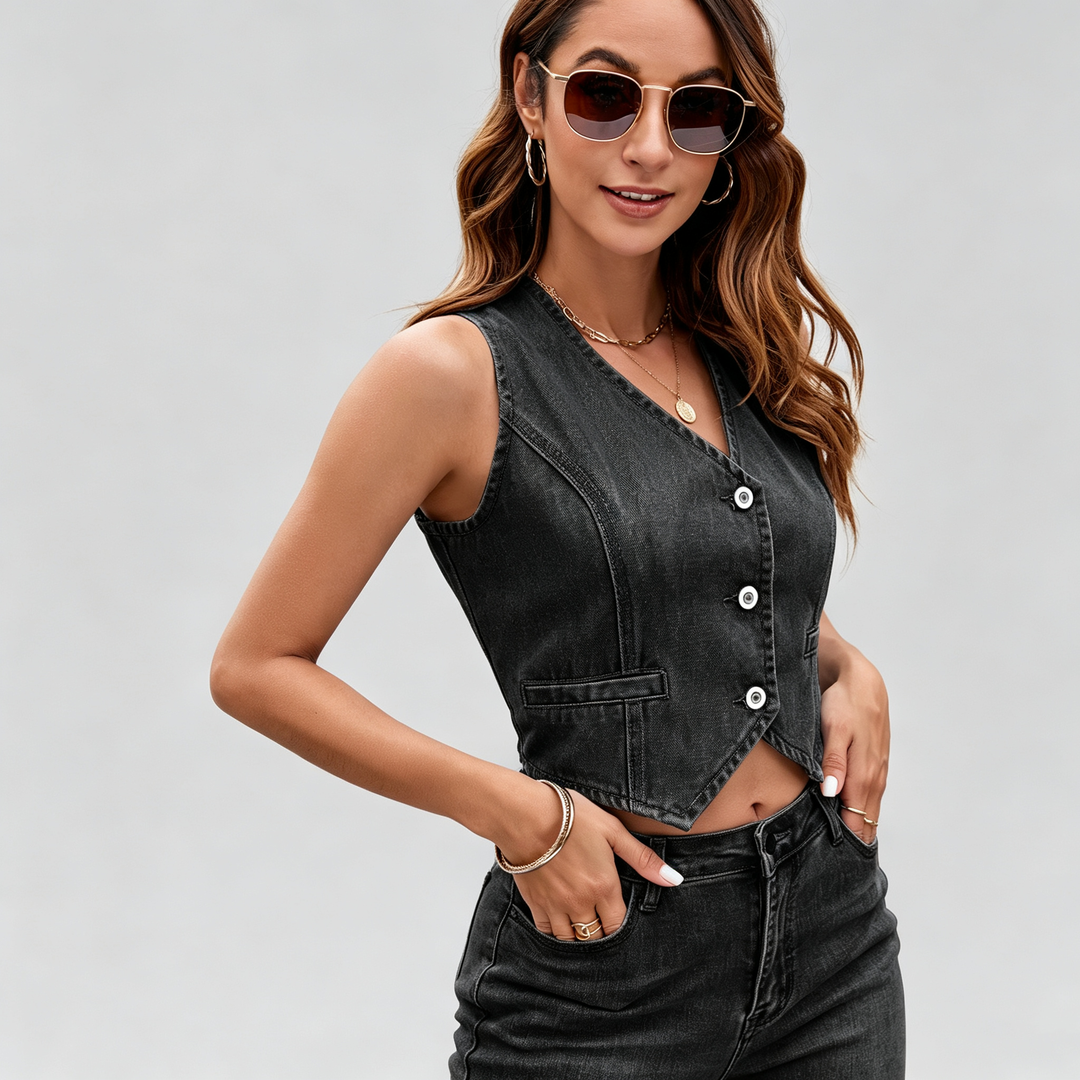 The Elara Sculpted Denim Vest