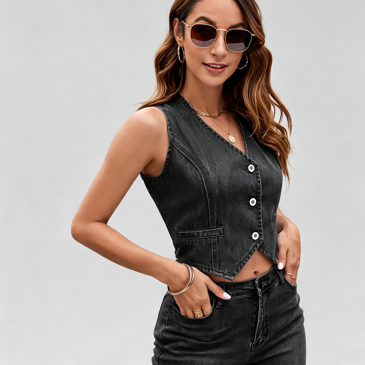 The Elara Sculpted Denim Vest