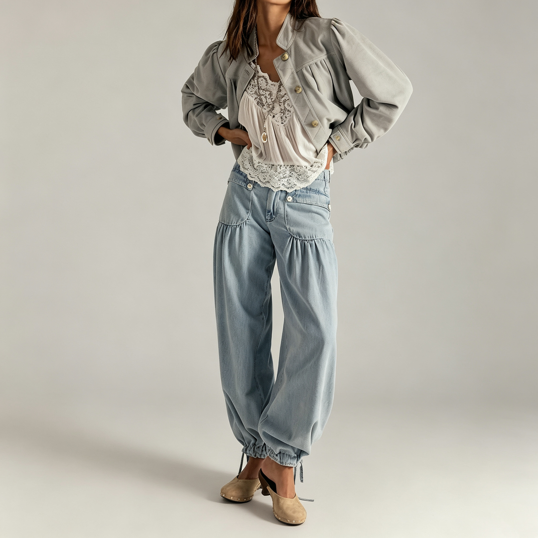 The Elara Drawstring-Cuff Denim Pants