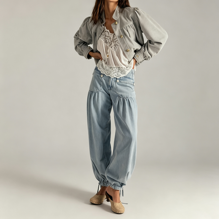 The Elara Drawstring-Cuff Denim Pants
