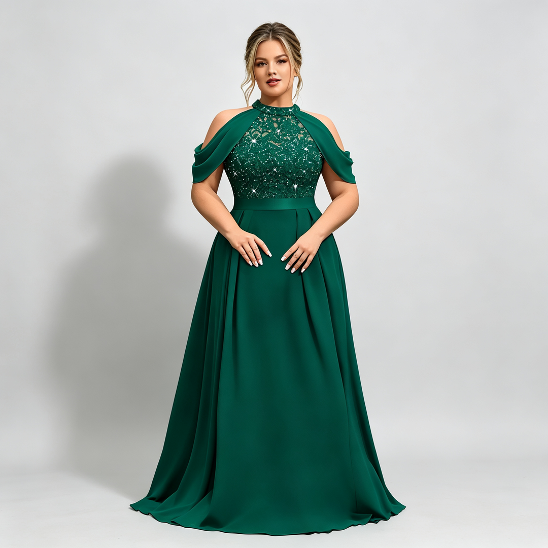 The Elara Sequin Capelet Gown