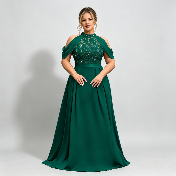 The Elara Sequin Capelet Gown