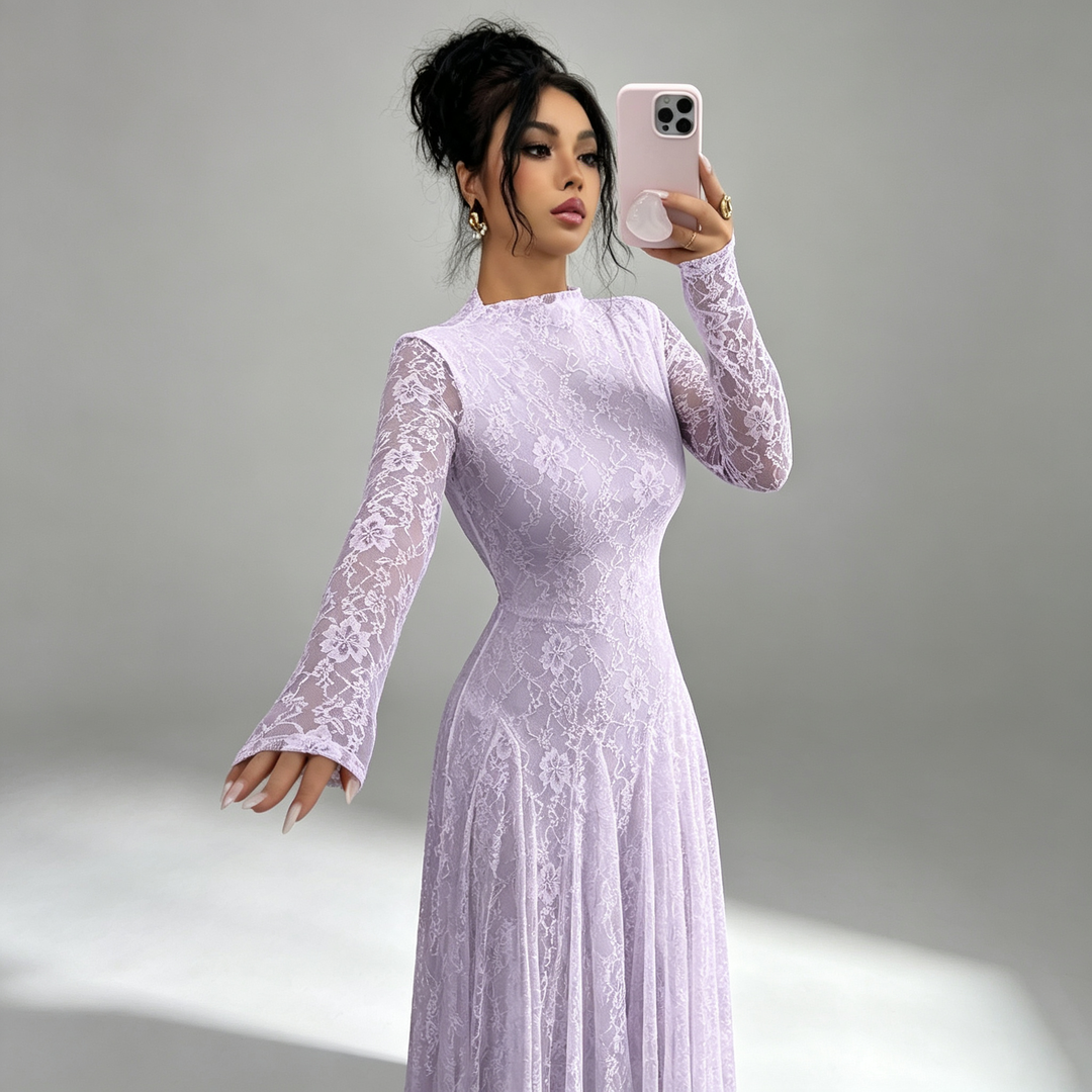 The Elara Lace Mock-Neck Maxi Dress