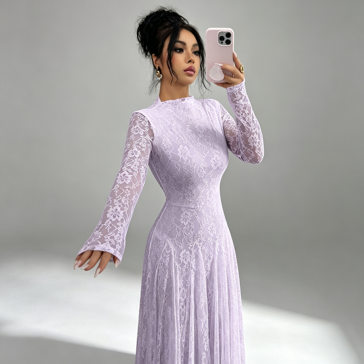 The Elara Lace Mock-Neck Maxi Dress