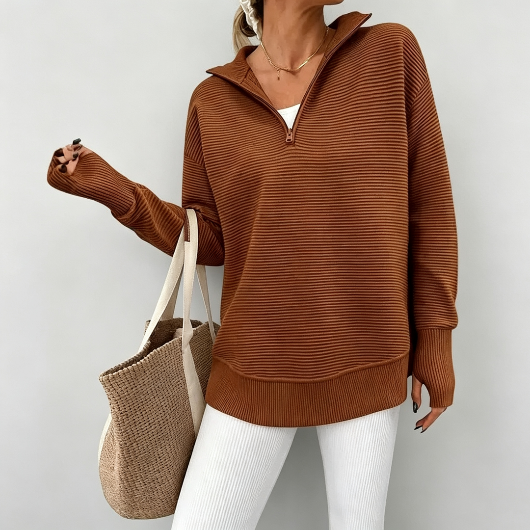 The Elara Quarter-Zip Ribbed Knit Sweater