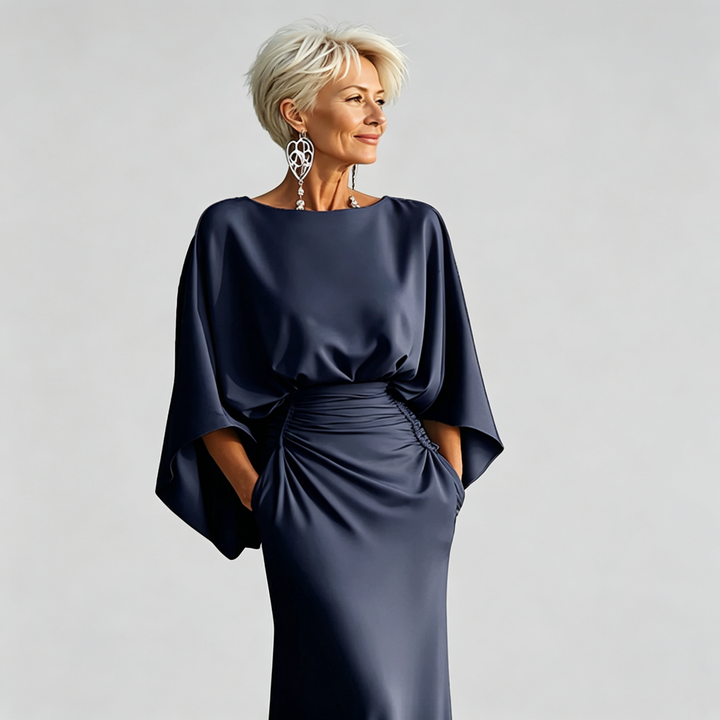 The Elara Draped Batwing Ruched Maxi Gown