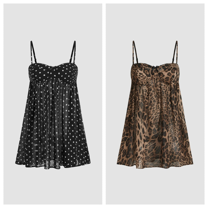 The Elara Sheer Leopard Bowknot Mini Chemise Dress