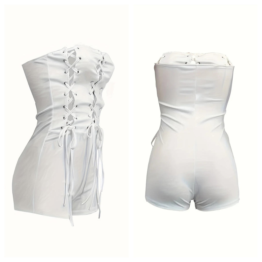 The Elara Cutout Lace-Up Corset Romper