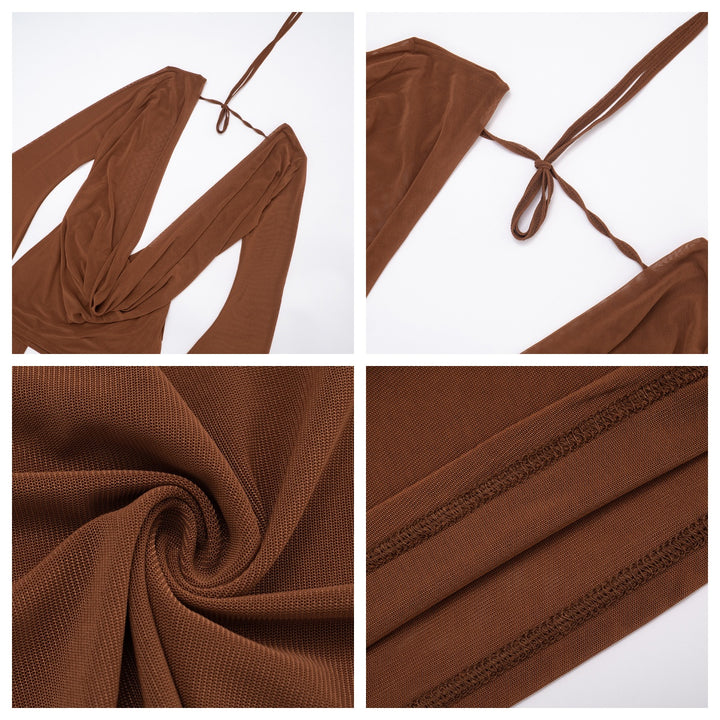 The Elara Sheer Mesh Backless Draped Mini Dress