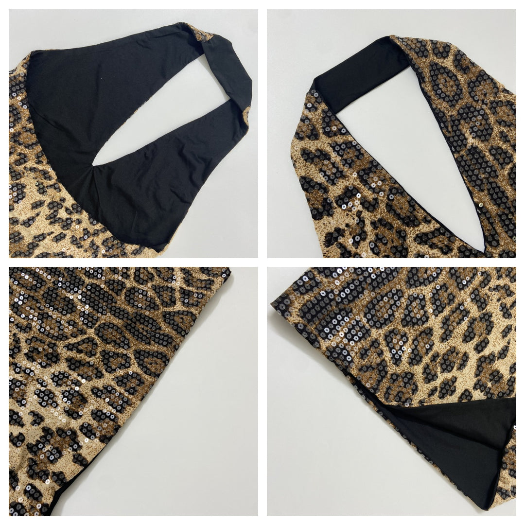 The Elara Leopard Sequin Halter Mini Dress