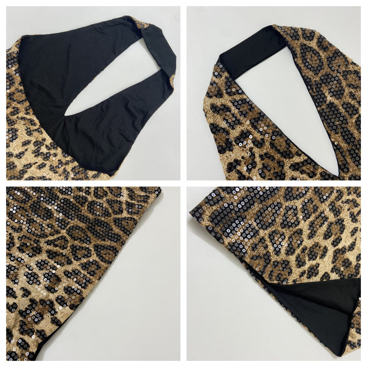 The Elara Leopard Sequin Halter Mini Dress