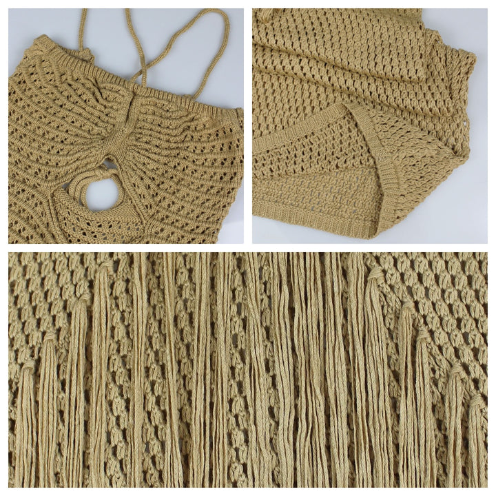 The Elara Boho Fringe Cutout  Crochet  Maxi Dress