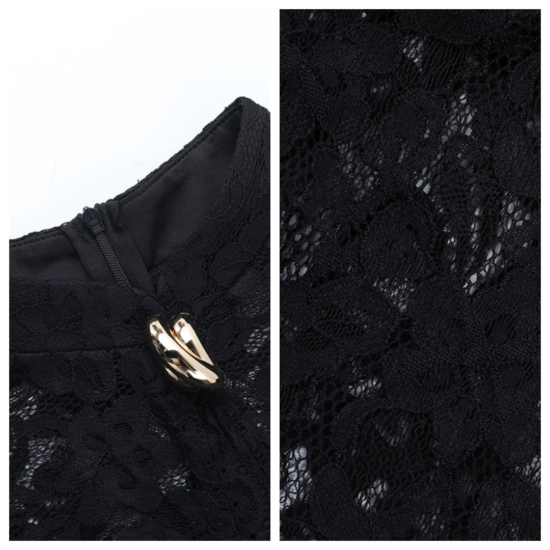 The Elara Lace Cutout Ring-Buckle Mini Dress