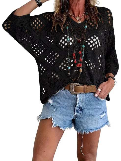 The Elara Boho Crochet V Neck Top