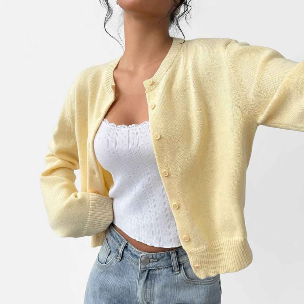 The Elara Lightweight Cropped Button Cardigan
