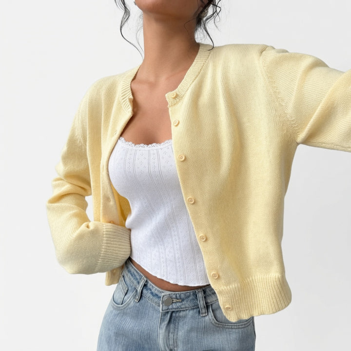The Elara Lightweight Cropped Button Cardigan